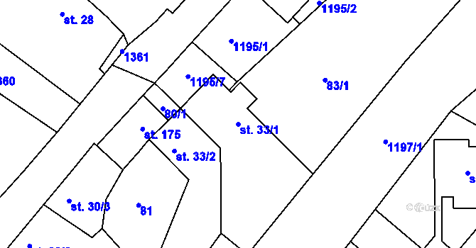 Parcela st. 33/1 v KÚ Záboří nad Labem, Katastrální mapa