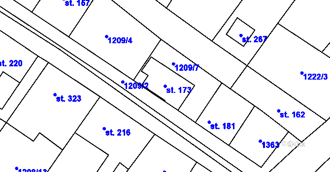 Parcela st. 173 v KÚ Záboří nad Labem, Katastrální mapa