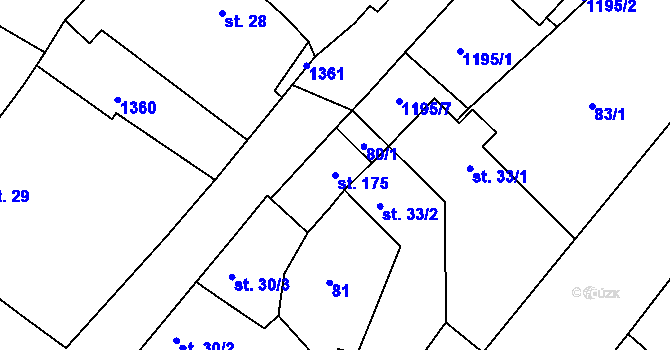 Parcela st. 175 v KÚ Záboří nad Labem, Katastrální mapa