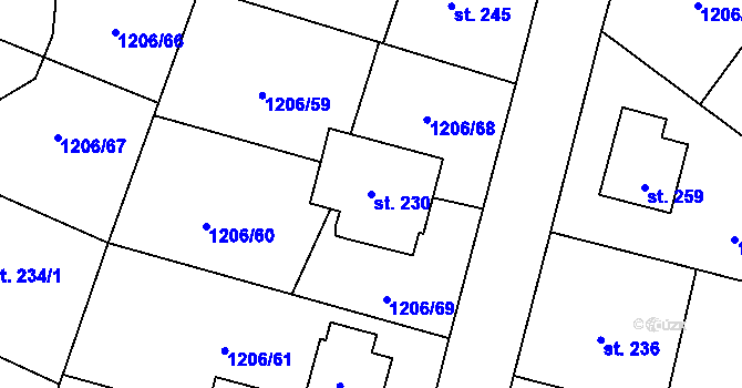 Parcela st. 230 v KÚ Záboří nad Labem, Katastrální mapa