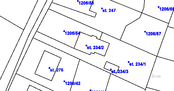 Parcela st. 234 v KÚ Záboří nad Labem, Katastrální mapa