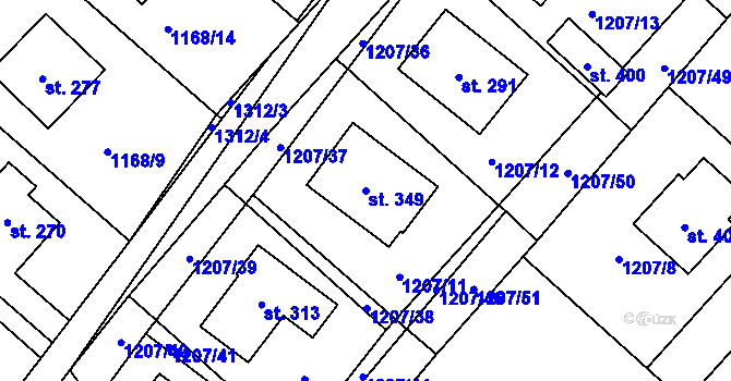 Parcela st. 349 v KÚ Záboří nad Labem, Katastrální mapa