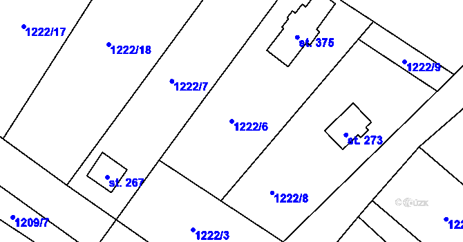 Parcela st. 1222/6 v KÚ Záboří nad Labem, Katastrální mapa