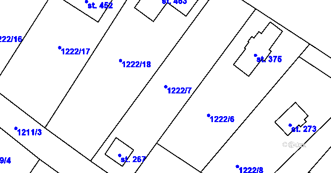 Parcela st. 1222/7 v KÚ Záboří nad Labem, Katastrální mapa