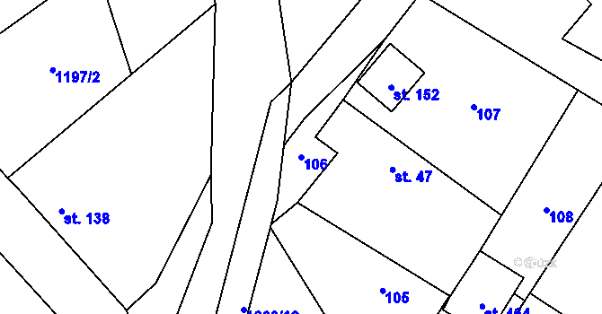 Parcela st. 106 v KÚ Záboří nad Labem, Katastrální mapa