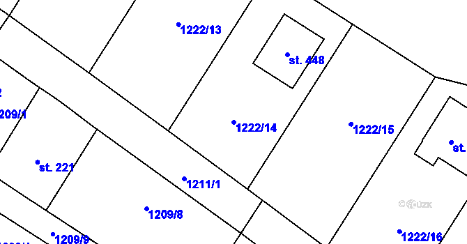 Parcela st. 1222/14 v KÚ Záboří nad Labem, Katastrální mapa