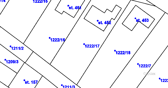 Parcela st. 1222/17 v KÚ Záboří nad Labem, Katastrální mapa