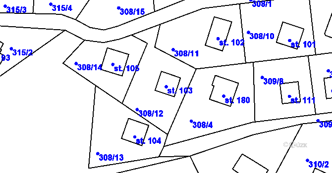 Parcela st. 103 v KÚ Zábrodí, Katastrální mapa