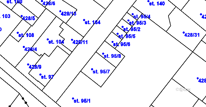 Parcela st. 95/8 v KÚ Všechlapy u Zabrušan, Katastrální mapa