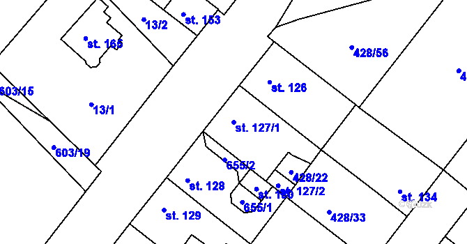 Parcela st. 127/1 v KÚ Všechlapy u Zabrušan, Katastrální mapa