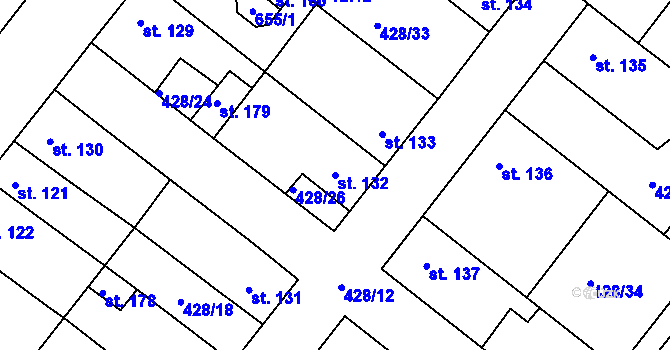 Parcela st. 132 v KÚ Všechlapy u Zabrušan, Katastrální mapa