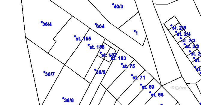 Parcela st. 182 v KÚ Všechlapy u Zabrušan, Katastrální mapa