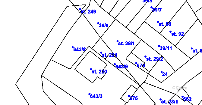Parcela st. 221 v KÚ Všechlapy u Zabrušan, Katastrální mapa