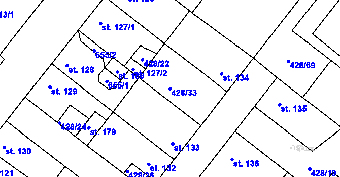 Parcela st. 428/33 v KÚ Všechlapy u Zabrušan, Katastrální mapa