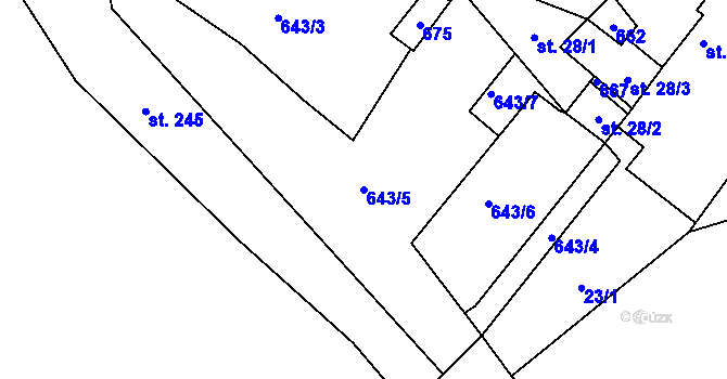 Parcela st. 643/5 v KÚ Všechlapy u Zabrušan, Katastrální mapa