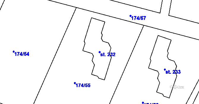 Parcela st. 232 v KÚ Všechlapy u Zabrušan, Katastrální mapa