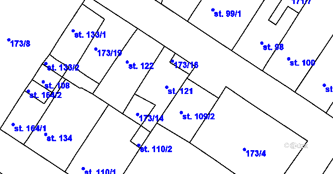 Parcela st. 121 v KÚ Zabrušany, Katastrální mapa