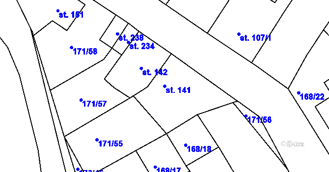 Parcela st. 141 v KÚ Zabrušany, Katastrální mapa