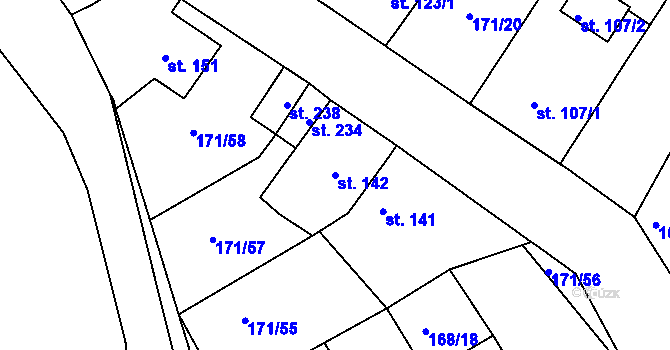 Parcela st. 142 v KÚ Zabrušany, Katastrální mapa
