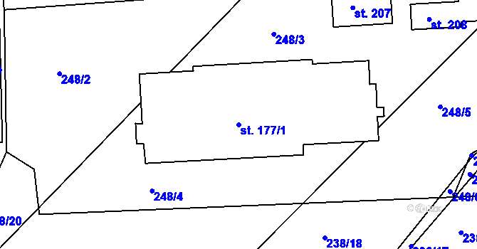 Parcela st. 177/1 v KÚ Zabrušany, Katastrální mapa