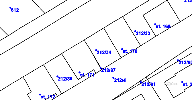 Parcela st. 212/34 v KÚ Zabrušany, Katastrální mapa