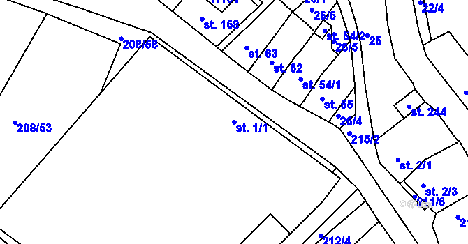 Parcela st. 1/1 v KÚ Želénky, Katastrální mapa