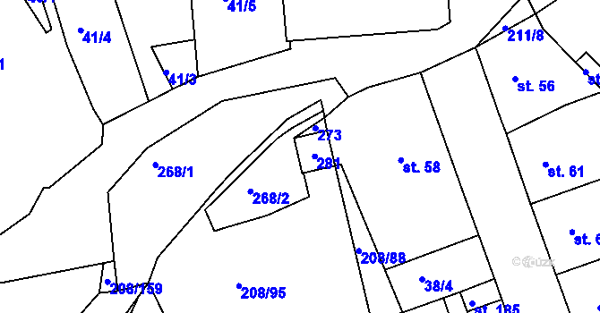 Parcela st. 21/2 v KÚ Želénky, Katastrální mapa
