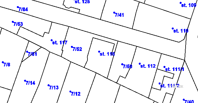 Parcela st. 116 v KÚ Želénky, Katastrální mapa