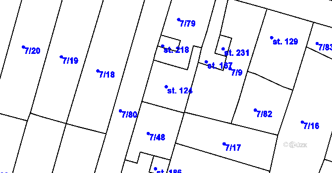 Parcela st. 124 v KÚ Želénky, Katastrální mapa