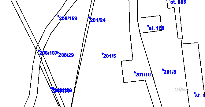 Parcela st. 201/5 v KÚ Želénky, Katastrální mapa