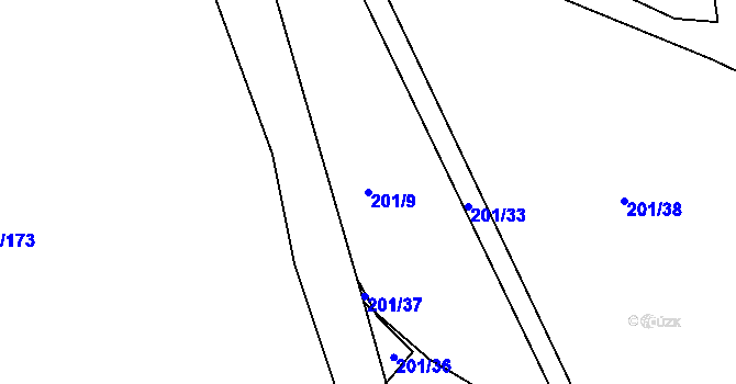 Parcela st. 201/9 v KÚ Želénky, Katastrální mapa