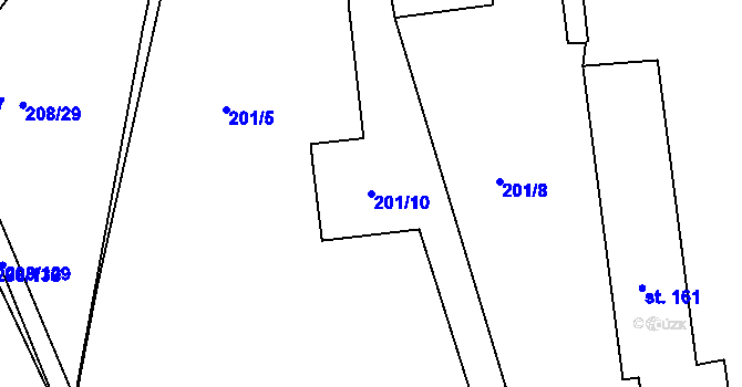 Parcela st. 201/10 v KÚ Želénky, Katastrální mapa