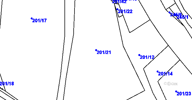 Parcela st. 201/21 v KÚ Želénky, Katastrální mapa