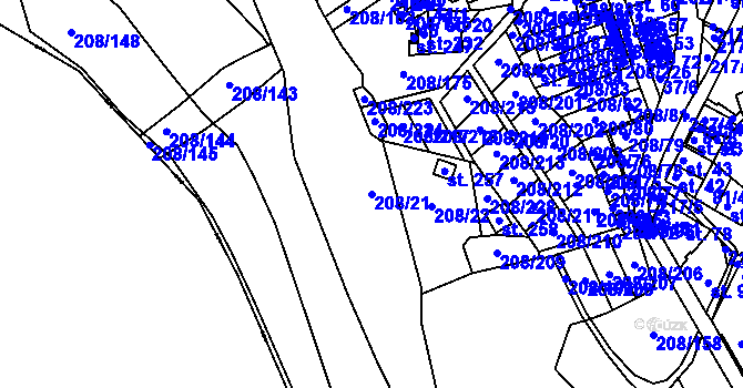 Parcela st. 208/21 v KÚ Želénky, Katastrální mapa