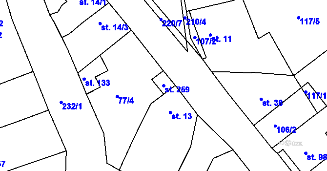Parcela st. 259 v KÚ Želénky, Katastrální mapa
