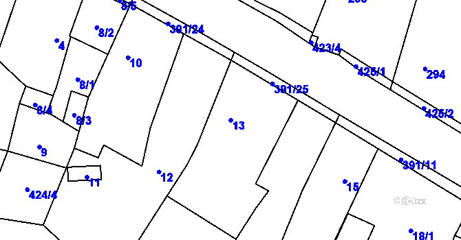 Parcela st. 13 v KÚ Zábřeh u Hlučína, Katastrální mapa