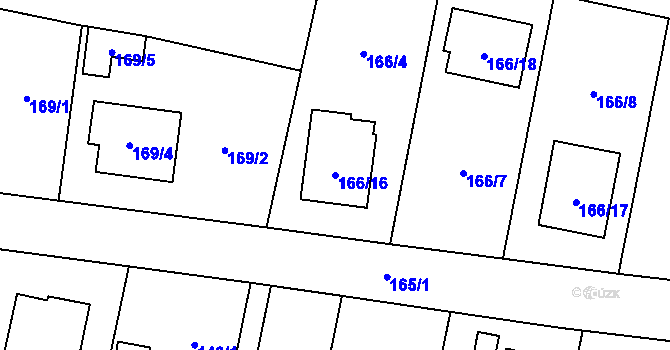 Parcela st. 166/16 v KÚ Zábřeh u Hlučína, Katastrální mapa