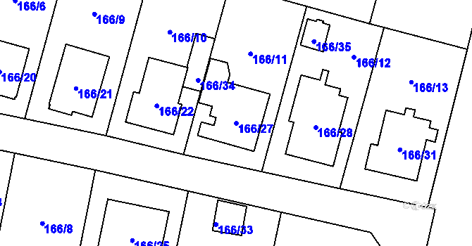 Parcela st. 166/27 v KÚ Zábřeh u Hlučína, Katastrální mapa