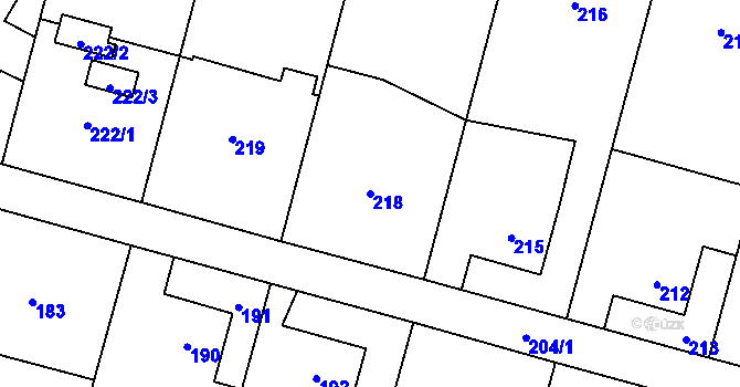 Parcela st. 218 v KÚ Zábřeh u Hlučína, Katastrální mapa