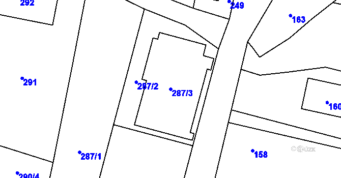 Parcela st. 287/3 v KÚ Zábřeh u Hlučína, Katastrální mapa
