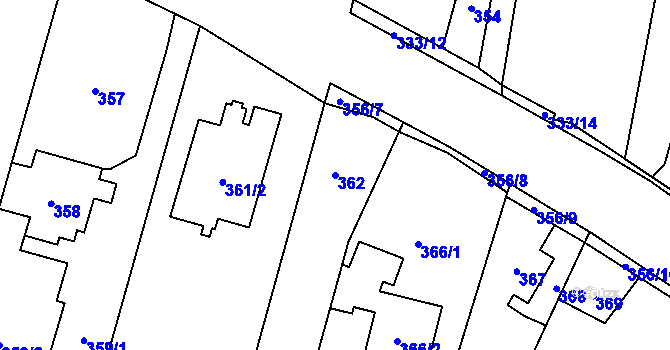 Parcela st. 362 v KÚ Zábřeh u Hlučína, Katastrální mapa