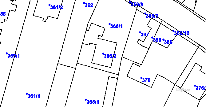 Parcela st. 366/2 v KÚ Zábřeh u Hlučína, Katastrální mapa