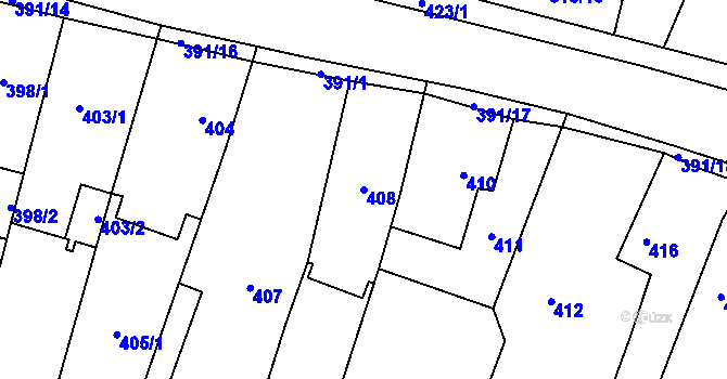 Parcela st. 408 v KÚ Zábřeh u Hlučína, Katastrální mapa