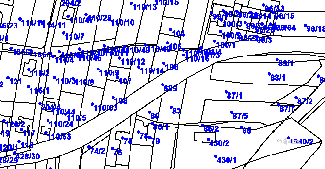 Parcela st. 689 v KÚ Zábřeh u Hlučína, Katastrální mapa