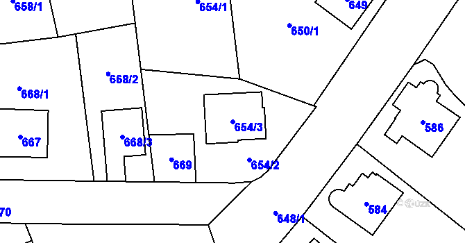 Parcela st. 654/3 v KÚ Zábřeh na Moravě, Katastrální mapa