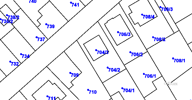 Parcela st. 704/3 v KÚ Zábřeh na Moravě, Katastrální mapa
