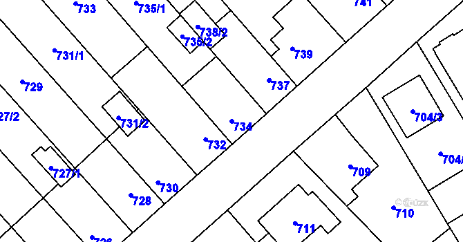 Parcela st. 734 v KÚ Zábřeh na Moravě, Katastrální mapa