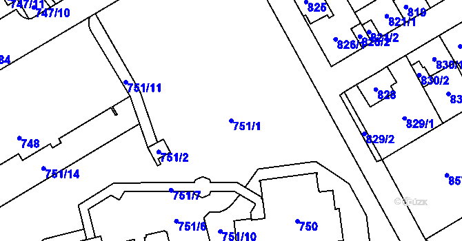 Parcela st. 751/1 v KÚ Zábřeh na Moravě, Katastrální mapa