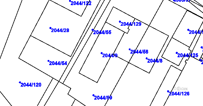 Parcela st. 2044/9 v KÚ Zábřeh na Moravě, Katastrální mapa