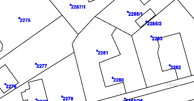 Parcela st. 2281 v KÚ Zábřeh na Moravě, Katastrální mapa